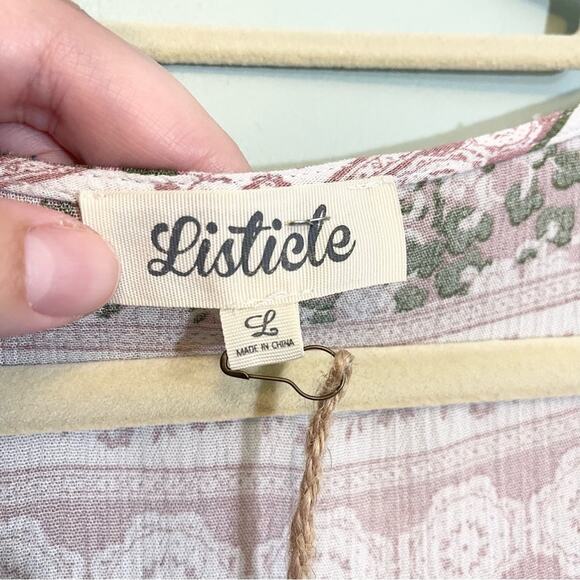 Listicle Women's Pink Floral Front Print Full Sleeves Blouse Size Large - Picture 7 of 12